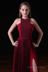 Pleat Draped Side Slit Off Shoulder Zipper Burgundy Bridesmaid Dresses