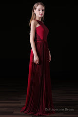 Pleat Draped Side Slit Off Shoulder Zipper Burgundy Bridesmaid Dresses