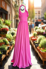 Plunging V-neck Ruffles Pleated Fuchsia Bridesmaid Dress With Silt