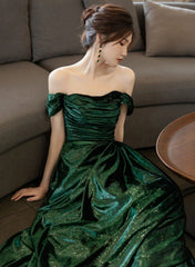 Pretty Green Off Shoulder Simple Evening Dress, Green Long Prom Dress