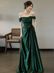 Pretty Green Off Shoulder Simple Evening Dress, Green Long Prom Dress