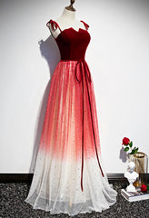 Pretty Red Tulle with Sequins Long Party Gown, Red Formal Dress