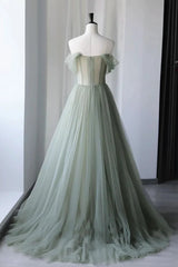 Princess Off the Shoulder Embroidering Tulle Sage Ball Gown