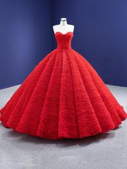 Princess Red Tulle Strapless Pleats Prom Dress