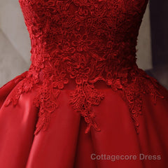 Red Round Neckline Layers Short Prom Dress, Red Lace Homecoming Dress