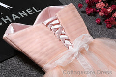 Strapless Blush Pink Tulle Short With Sash Sweet 16 Cute Prom Dresses