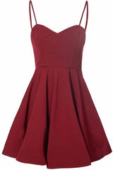 Simple A Line Spaghetti Straps Satin Burgundy Short Prom Dresses