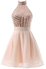 Halter Sequins Backless Mini Short Prom Dresses