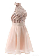 Halter Sequins Backless Mini Short Prom Dresses