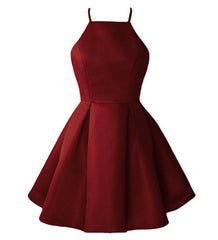 Burgundy Cute Short Halter Satin Short 2025 Wine Red for Sale Prom Dresses