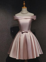 Pink Satin Off Shoulder Cute 2025 Pink Homecoming Dresses