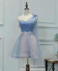 One Shoulder Tulle Sweetheart Short Blue Homecoming Dresses