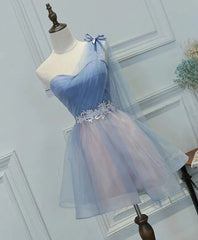 One Shoulder Tulle Sweetheart Short Blue Homecoming Dresses