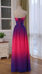 Unique Gradient Chiffon Beaded Long A-line Floor Length Prom Dresses