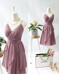 Short V Neck Homecoming Dress With Ruffles