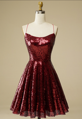 Sequin Criss-Cross Straps Burgundy Homecoming Dresses