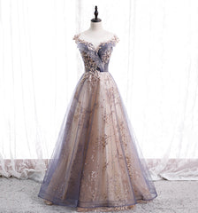 Cute Tulle Sequins Long Prom Dress, Evening Dress