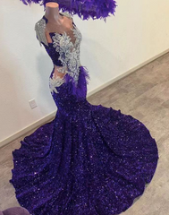 Purple Glitter Sparkly Prom Dresses Formal Occasion Dresses