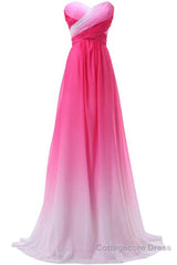 Pretty Pink Sweetheart Long Gradient Chiffon Elegant Prom Dresses