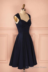 Vintage Simple Short Navy Blue Elegant Handmade Homecoing Homecoming Dresses