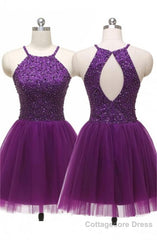 Dark Plum Short Tulle Sleeveless Cute For Teens Homecoming Dresses