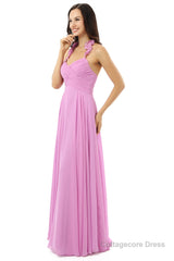 Purple Chiffon Halter Backless With Pleats Bridesmaid Dresses