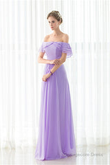 Purple Chiffon Off The Shoulder Long Bridesmaid Dresses