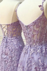 Purple Lace Long Prom Dress, Lovely Purple Sweetheart Neckline Evening Dress