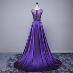 Purple Long Round Neckline Prom Dress, Satin Wedding Party Dress