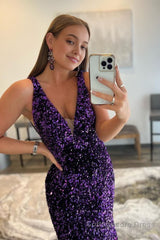 Purple Sequins Prom Dress