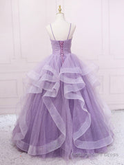 Purple sweetheart neck tulle long prom dress purple tulle forma gown