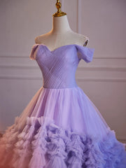 Purple Sweetheart Tulle Layers Sweet 16 Dress, Purple Tulle Long Prom Dress