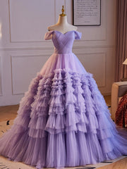 Purple Sweetheart Tulle Layers Sweet 16 Dress, Purple Tulle Long Prom Dress