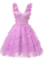 Purple Tulle Butterfly Appliques Homecoming Dress