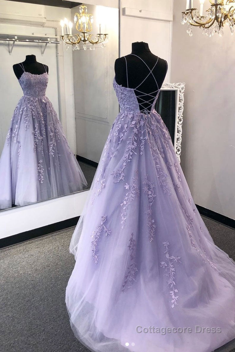 Purple tulle lace long prom dress lace tulle formal dress