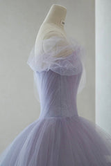 Purple Tulle Short A-Line Prom Dress, Cute Off the Shoulder Party Dress