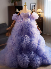 Purple Tulle Sweetheart Pleats Princess Quinceanera Dress