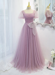 Purple Wave Point Tulle Pleats Prom Dress