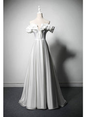 Queenly White Satin Off the Shoulder Wedding Dress