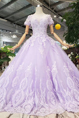 Quinceanera Dress Ball Gown Short Sleeves Beaded Prom Dresses With Appliques