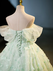 Quinceanera Dress Green Tulle A-Line Lace Long Prom Dress Green Lace Long Sweet Dress