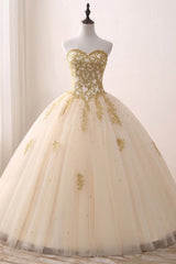 Quinceanera Dress Ivory Ball Gown Sweetheart Strapless Sleeveless Appliques Beading Prom Dresses