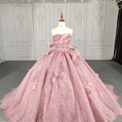 Quinceanera Dress Romantic Pink beading Prom Dresses Sequined Sleeveless with Bowknot