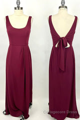 Simple Wine Red Scoop Long Bridesmaid Dress