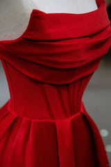 Red A-line Satin Scoop Long Prom Dress Party Dress, Red Satin Formal Dress