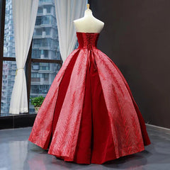 Red A Line Strapless Appliques Sequin Tulle Prom Dresses