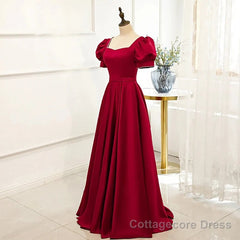 Red Puff Sleeve Prom Dress / Red Bridesmaid Dress / Victorian Dress