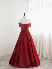 Red Satin One Shoulder Long Party Dress with Bow Red Off Shoulder Prom Dress prom dresses shops