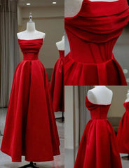 Red Strapless A LineEvening Dress Long Party Prom Dress