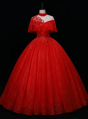 Red Tulle High Neck Backless Beading Quinceanera Dress